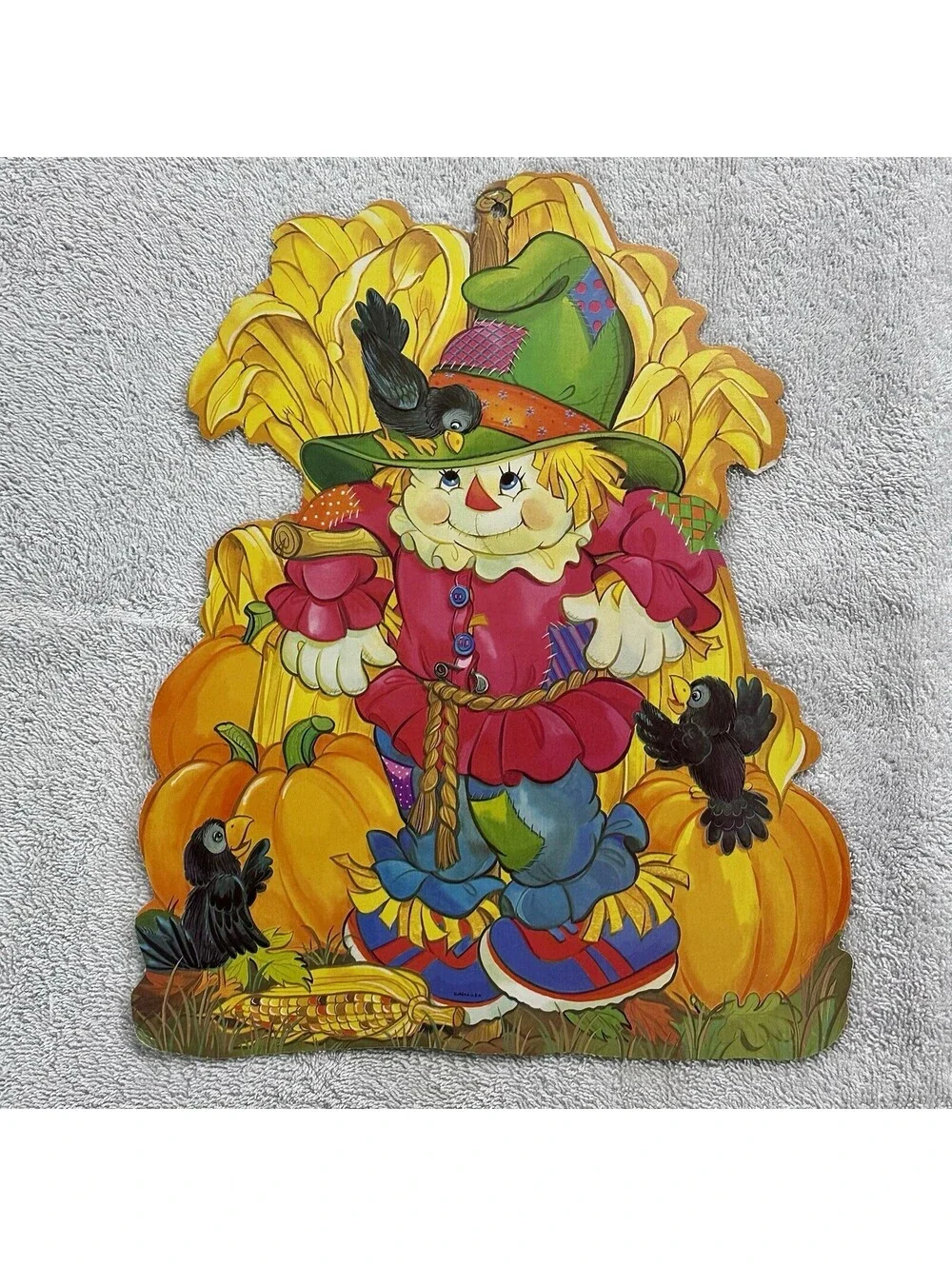 Vtg Scarecrow & Crows Cardboard Cutout Harvest Halloween Decor ~ Eureka USA